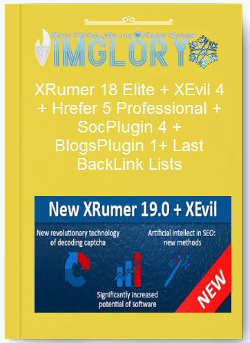 XRumer 18 Elite XEvil 4 Hrefer 5 Professional SocPlugin 4 BlogsPlugin 1 Last BackLink Lists